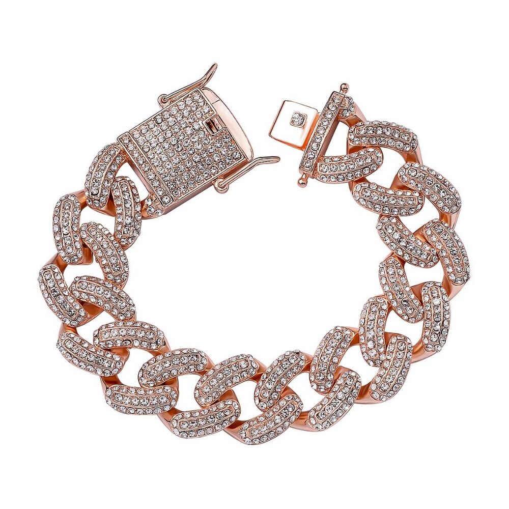 Bracelet White Austrian Crystal Curb Link Chain in Rosetone (8.00 In)